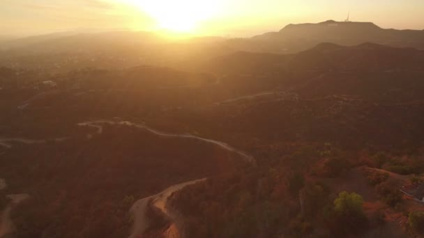 Hollywood Sign Hollywood Hills Sunset Aerial Shot — Vídeos de Stock