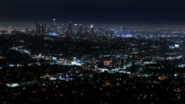Los Angeles Downtown Skyline Griffith Park Night Time Lapse — Stock video