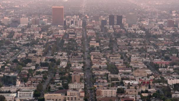 Los Angeles Wilshire Center Edifici Tramonto Notte Cityscape Time Lapse — Video Stock