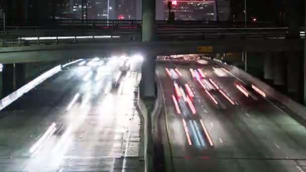 Los Angeles 110 Und 101 Freeway Bei Sonnenuntergang Blvd Nachtverkehr — Stockvideo