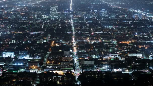 Los Angeles Wilshire Merkez Binaları Gecesi Şehir Zaman Aşımı — Stok video