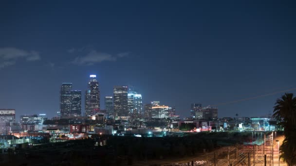 Los Angeles Downtown Night Skyline Číny Město Vlakové Nádraží Time — Stock video