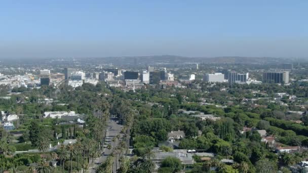 Beverly Hills Cityscape Aerial Shot Tracking Left — Stock Video