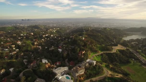 Los Angeles Panorama Pacific Coastline Hollywood Sunset Aerial Shot Right — стокове відео