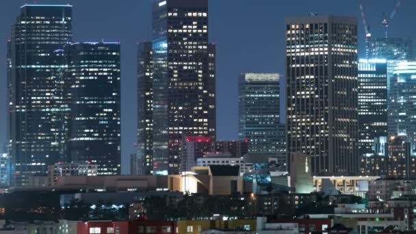 Здания Центре Лос Анджелеса Ночью Китайскому Времени — стоковое видео