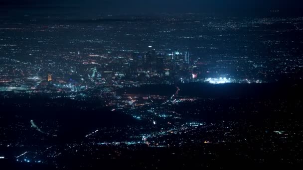 Los Angeles Downtown Zoom Partir Wilson Summit Hora Aérea Noite — Vídeo de Stock