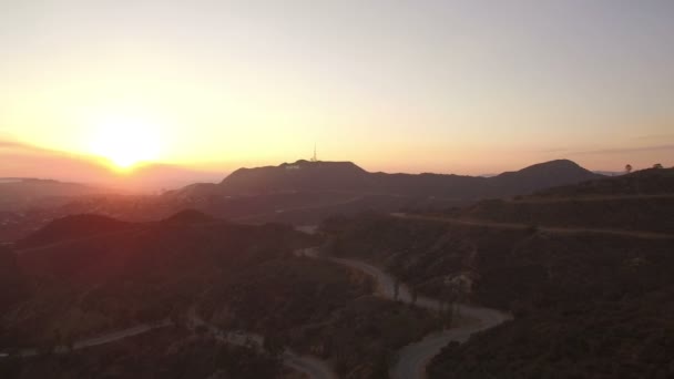 Hollywood Sign Aerial Shot Sunset Hollywood Hills Los Angeles California — Stock video