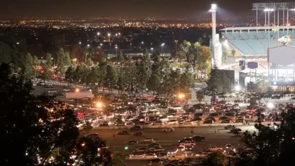 Parking Lot Car Traffic Los Angeles Dodger Stadium Night Time — Stock Video