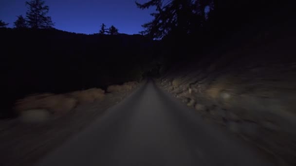 Alpine Forest Narrow Road Prima Dell Alba Piastra Guida Vista — Video Stock