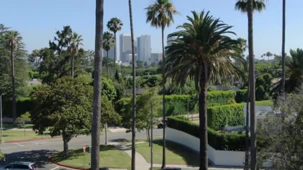 Beverly Hills Century City Aéreo Estabelecer Shot Elevar Revelar — Vídeo de Stock