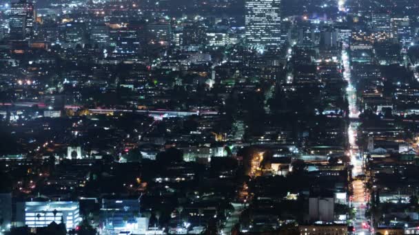 Los Angeles Wilshire Merkezi Binaları Otoyol Gece Süreleri Zaman Aşımı — Stok video