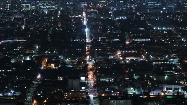 Los Angeles Wilshire Center Edificios Noche Paisaje Urbano Time Lapse — Vídeo de stock