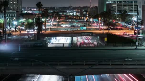 Los Angeles Downtown 101 Pontes Auto Estrada Noite Tráfego Tempo — Vídeo de Stock