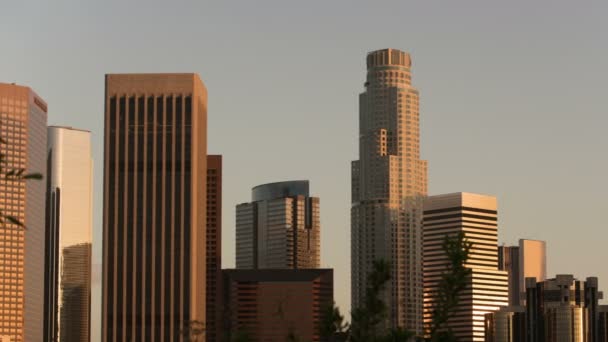 Los Angeles Downtown Skyskrapor Från Hermosa Vista Sunset Time Lapse — Stockvideo