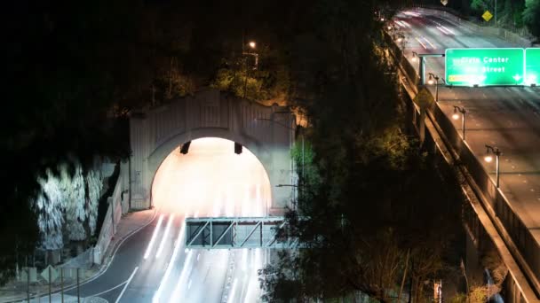 Los Angeles 110 Motorvägstunnel Trafik Vid Elysian Park Night Time — Stockvideo