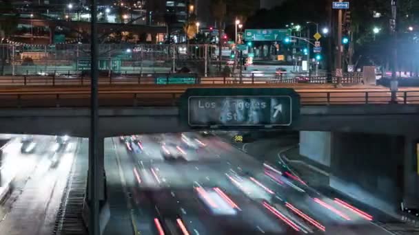 Los Angeles 101 Freeway Spring Street Night Traffic Time Lapse — Stock video