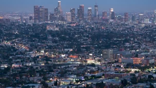 Los Angeles Sunset Night Downtown Skyline Griffith Park Time Lapse — Vídeo de Stock