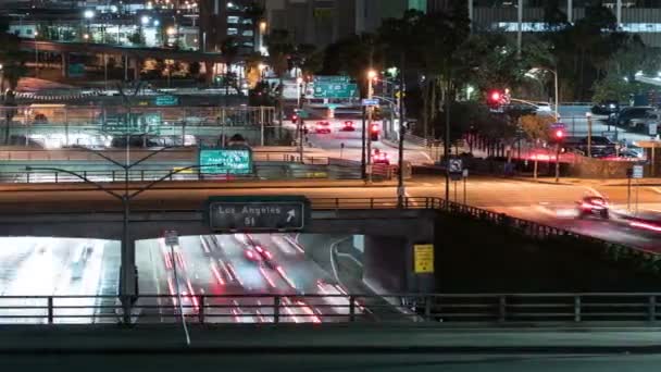 Λος Άντζελες 101 Αυτοκινητόδρομος Στο Broadway Night Traffic Time Lapse — Αρχείο Βίντεο