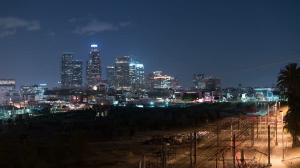 Los Angeles Čína Město Vlakové Nádraží Downtown Night Skyline Time — Stock video