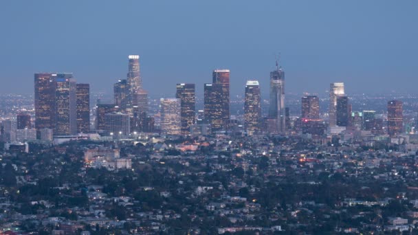 Los Angeles Sunset Night Downtown Skyline Griffith Park Time Lapse — Vídeo de Stock