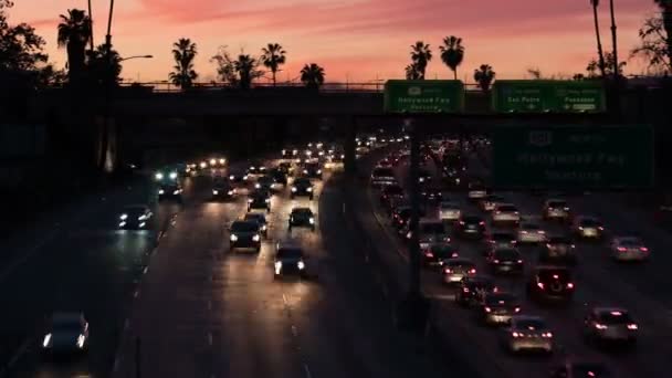 Автострада Лос Анджелес 101 Хилл Стрит Сансет Трафик Тайм Лапси — стоковое видео