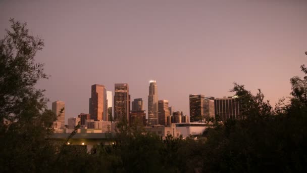 Los Angeles Downtown Skyskrapor Från Hermosa Vista Sunset Till Night — Stockvideo