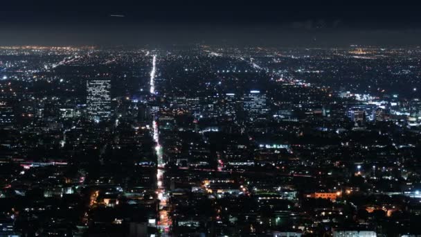 Los Angeles City Grids Skyline Van Griffith Park Night Time — Stockvideo