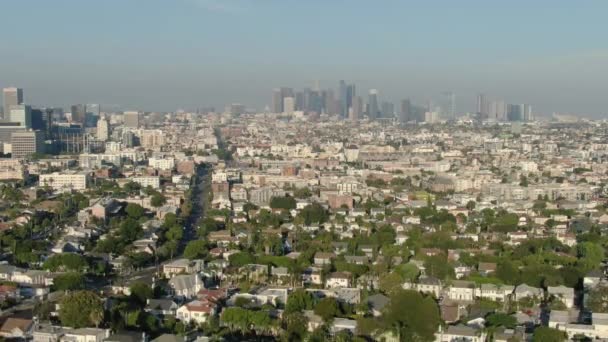 Los Angeles Belvárosa Koreatown Aerial Shot Backward Sunset — Stock videók
