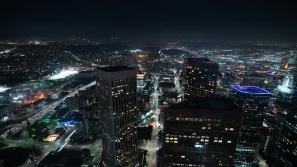 Los Angeles Downtown Financial District Noc Powietrzna Bunker Hill Night — Wideo stockowe