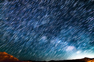Star Trails of Milky Way Galaxy June at 24mm in East Sky Over Red Rock Canyon Astrophotography Night Sky in California USA