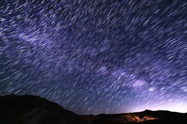 Star Trails of Telescope Shot Above Red Rock Canyon Astrophotography Night Sky in California USA