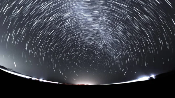 Universe Star Trails of Polaris North Star Fisheye Wide Angle Astrophotography Night Sky