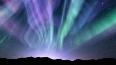 Aurora ve Meteor Sağanağı Samanyolu Galaksisi Hızlandırılmış Gece Mutluluğu Dağların Üzerinde