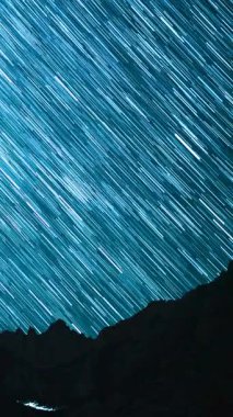 ABD 'nin Kaliforniya şehrinde Samanyolu Galaksisinin Dikey Yıldız İzleri Güneybatı ve Whitney Tepesi Astrofotoğrafçılık Hızı