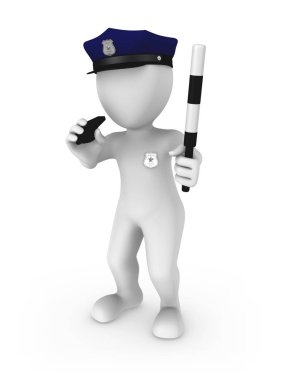 Polis kırmızı bir ıslık ıslık çalar. 3D render illüstrasyon.