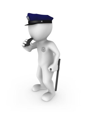 Polis bir ıslık ıslık çalar. 3D render illüstrasyon.
