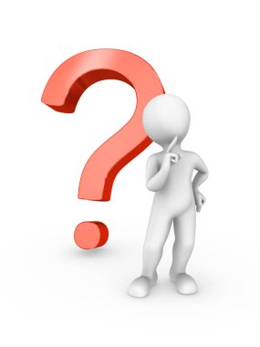 3D işlenmiş beyaz insan bir kırmızı soru sembolü ile 3d render illüstrasyon.