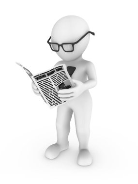 3D işlenmiş beyaz insan gazetesine, 3d render illüstrasyon.