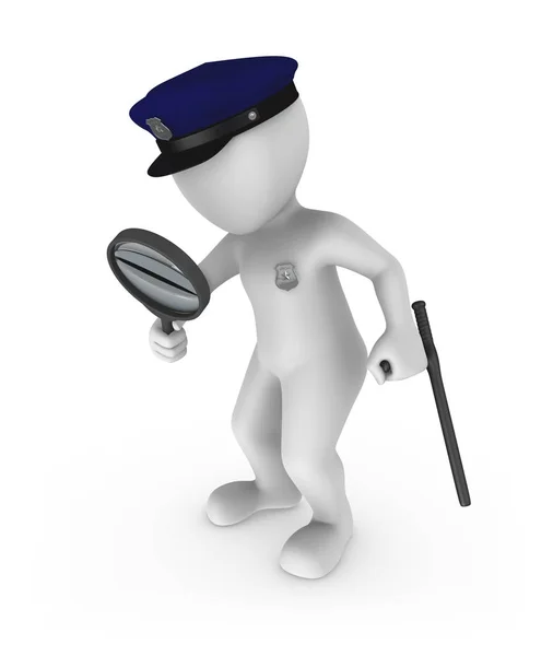 Policeman Investigates Crime Magnifying Glass Rendered Illustration — Stock Photo, Image