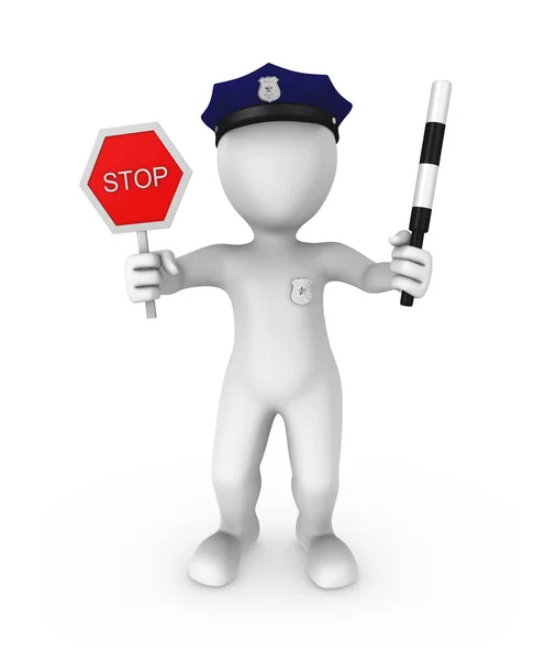 Policeman Shows Stop Sign Rendered Illustration — Stock Photo, Image