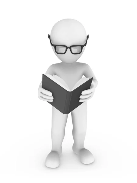 Rendered White Human Reading Book Rendered Illustration — Stock Photo, Image