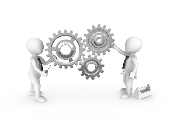 3D küçük insanlar ve araçlar. 3D render illüstrasyon.