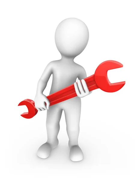 Man Big Red Wrench Hands Rendered Illustration — Stock Photo, Image