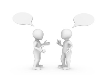 boş sohbet baloncuklar 3D işlenmiş beyaz insanlar. 3D render illüstrasyon.