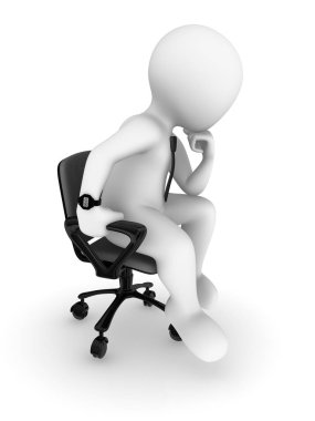 bir sandalyede oturuyor ve düşünme 3d işadamı