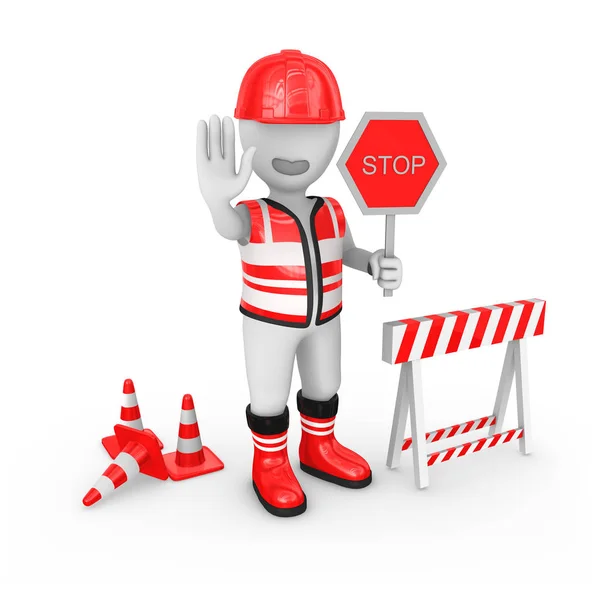 Rendered White Worker Shows Stop Gesture Rendered Illustration — Stock Photo, Image