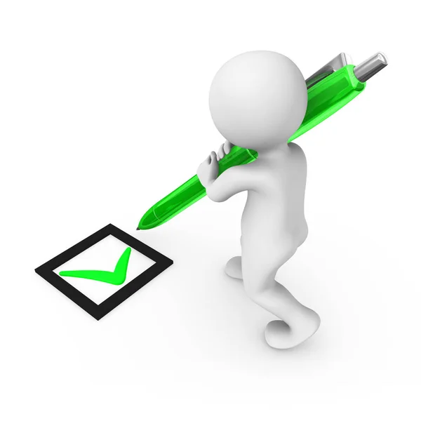 Man Signs Green Pen Positive Desision Choice Concept — Stock Photo, Image