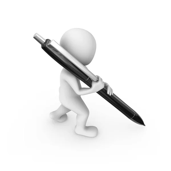 Bir kalem ile 3d adam işaretler. 3D render illüstrasyon.