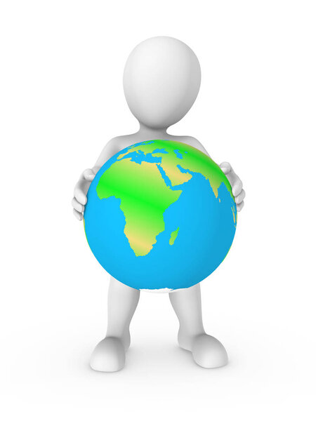 3d human with Earth in hands. 3d rendered illustration.