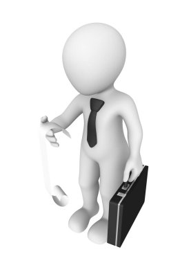 nakit ile 3D iş adamı elinde fiş. küçük insanlarla 3D render illüstrasyon.